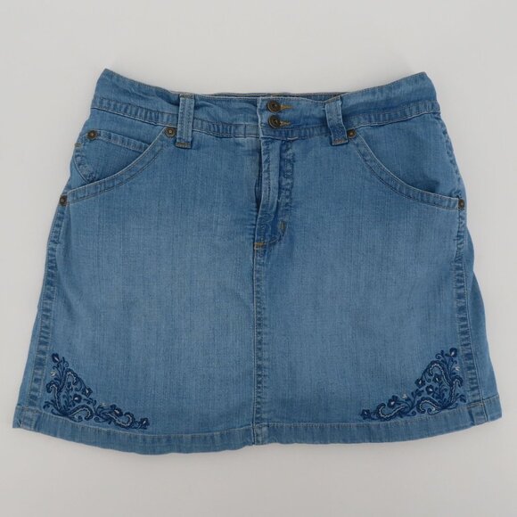 Gloria Vanderbilt Women 8 Blue Denim Jean Skort Skirt Built in Shorts Pockets - Picture 13 of 13
